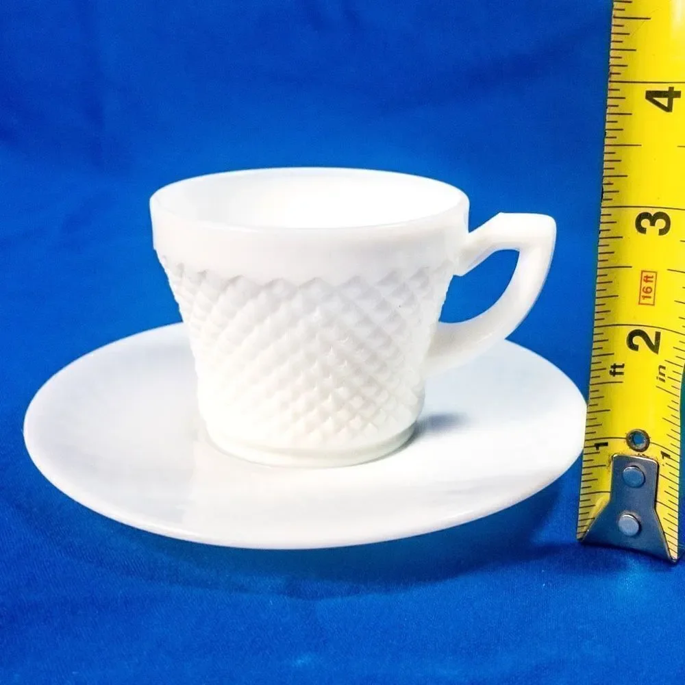 VTG Westmorland English Hobnail Milk Glass Cup & Saucer -Service for 4